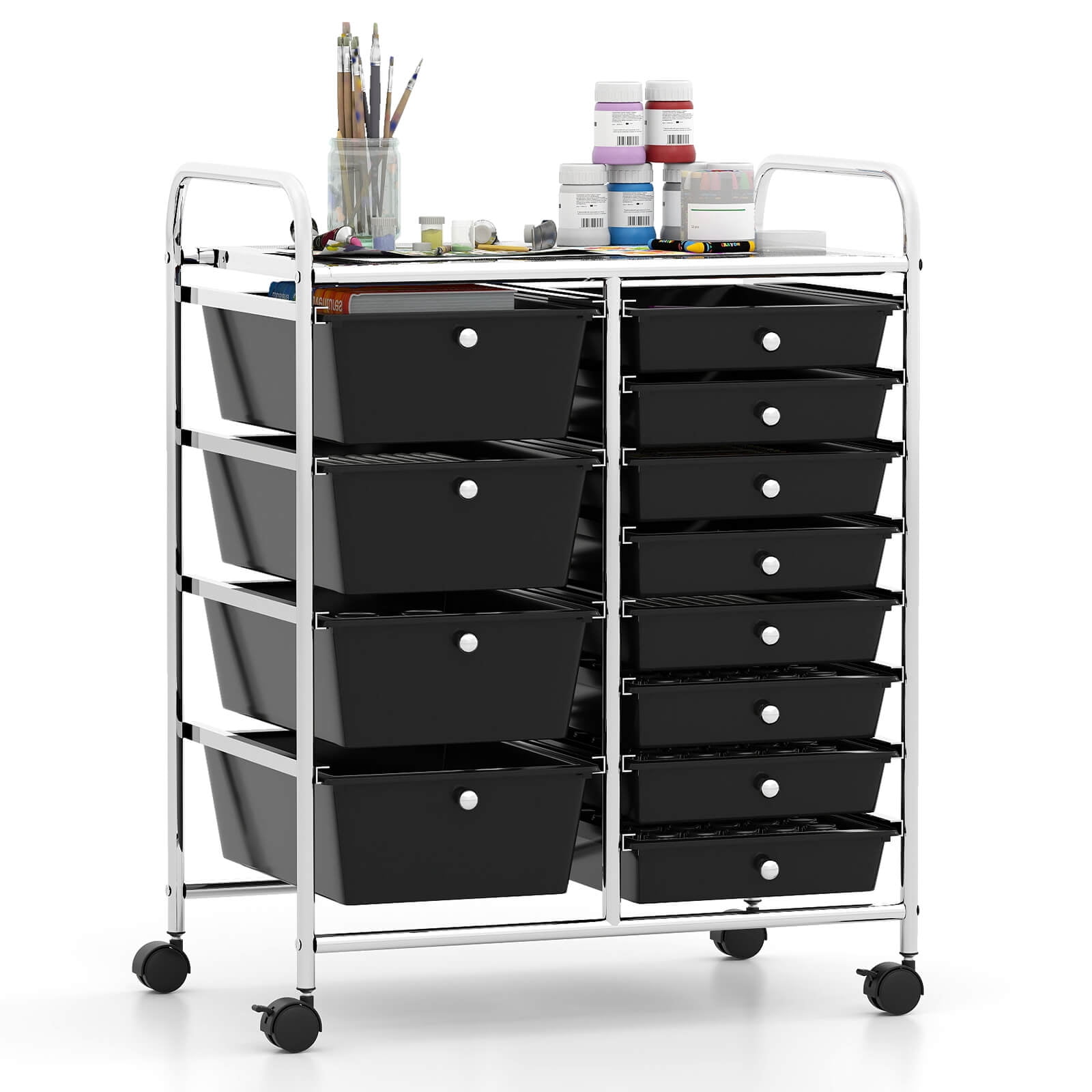 Costway 12-Drawer Rolling Storage Cart with Removable Drawers & Lockable Casters for Office Black