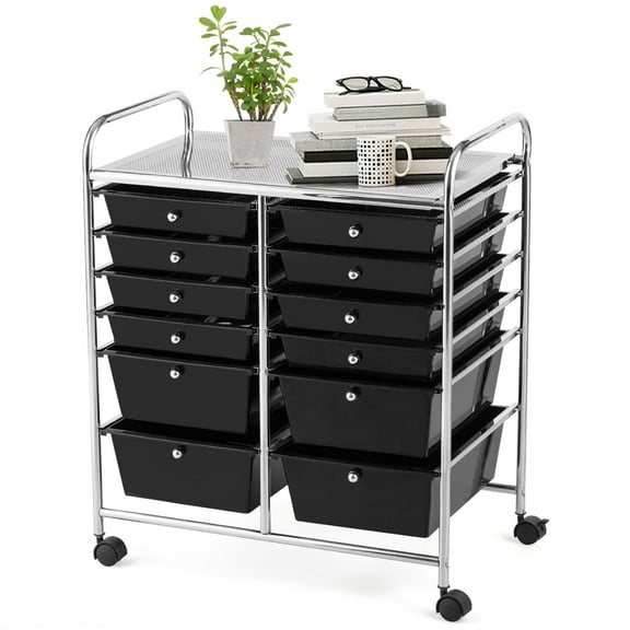 Costway 12 Drawers Rolling Cart Storage Scrapbook Paper Studio Organizer Bins Black