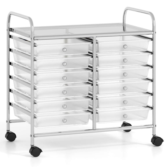 Costway 12 Drawers Rolling Cart Storage Scrapbook Paper Studio Organizer Bins Clear