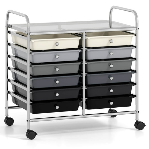 Costway 12 Drawers Rolling Cart Storage Scrapbook Paper Studio Organizer Bins Gray