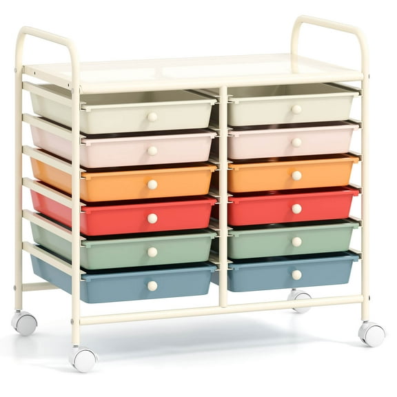 Costway 12 Drawers Rolling Cart Storage Scrapbook Paper Studio Organizer Bins Macaron