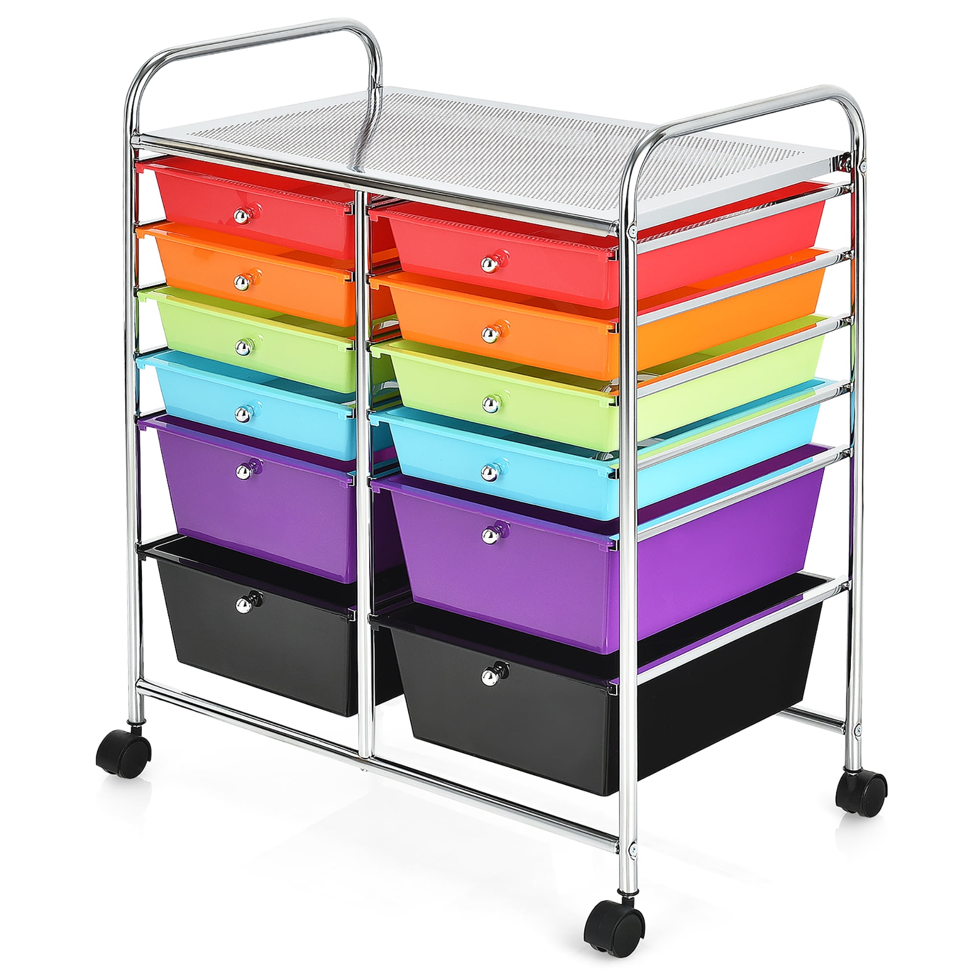 Costway 10 Drawer Rolling Storage Cart – Multi-purpose Yellow Organizer