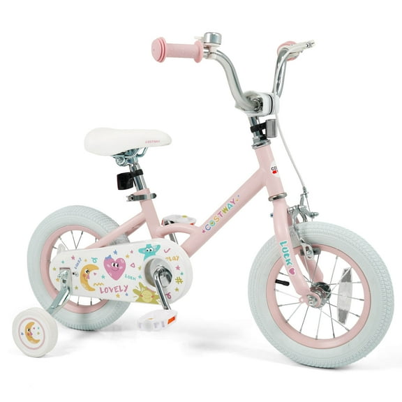 Costway 12 Inch Kids Bike for Girls Boys Age 3-8 Years with Training Wheels, Coaster Brake Pink