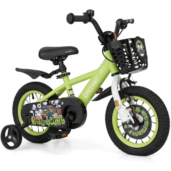 Costway 12" Kid’s Bike for 3-4 with Height-Adjustable Handlebar & Saddle Handbrake Green