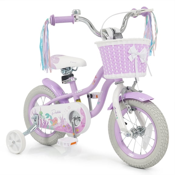 Costway 12" Kids Bike, Toddler Bicycle with Training Wheels, Hand & Coaster Brakes Purple