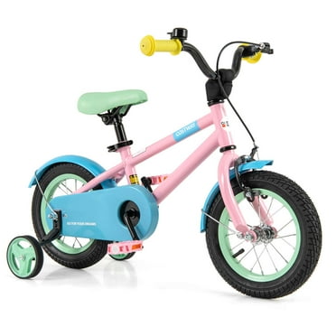 Costway 12" Kids Bike with Adjustable Saddle Handlebar Removable Training Wheels Handbrake Pink