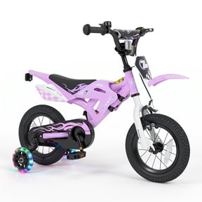 Costway 12" Kids Bike Motocross Style with Removable Training Wheels Dual Brake System for Ages 3-4 Years Purple