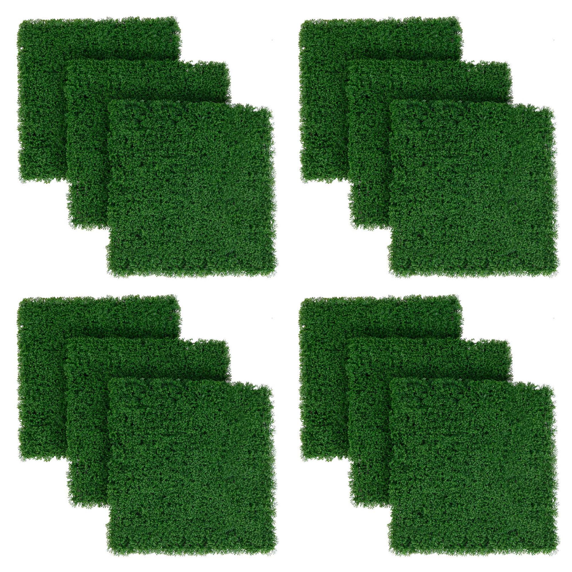 Costway 12 PCS Faux Green Moss Panels with Insertable Branches Stable X-shaped structure Dark Green