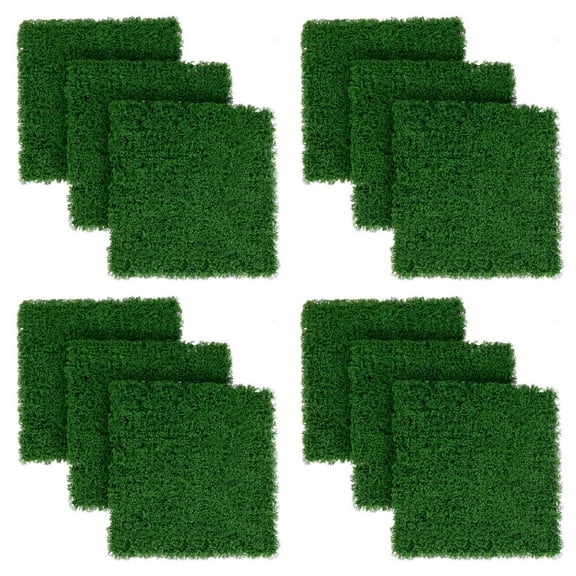 Costway 12 PCS Faux Green Moss Panels with Insertable Branches Stable X-shaped structure Dark Green