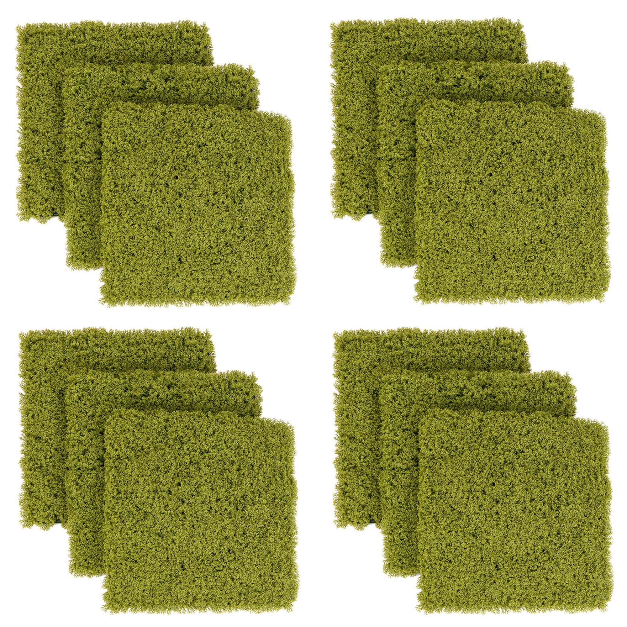 Costway 12 PCS Faux Green Moss Panels withInsertable Branches Stable X-shaped structure Ligth Green