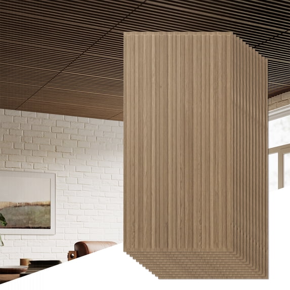 Costway 12-Pack PVC Slat Wall Panels, 3D Fluted Panels for Interior Wall Decoration Walnut