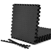 Costway 12 Tiles 1/2 Puzzle Floor Exercise Mat Interlocking Anti-slip EVA Foam Black