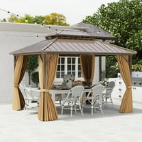 Costway 12 X 10 FT Hardtop Gazebo with  Netting Heavy-Duty Double-Roof Galvanized Metal Top