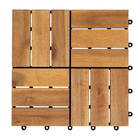 Costway 12” x 12” Acacia Wood Interlocking Deck Tiles, 27 PCS Waterproof Flooring Tiles