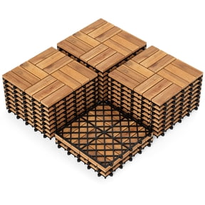 Costway 12” x 12” Acacia Wood Interlocking Deck Tiles, 54 PCS Waterproof Flooring Tiles