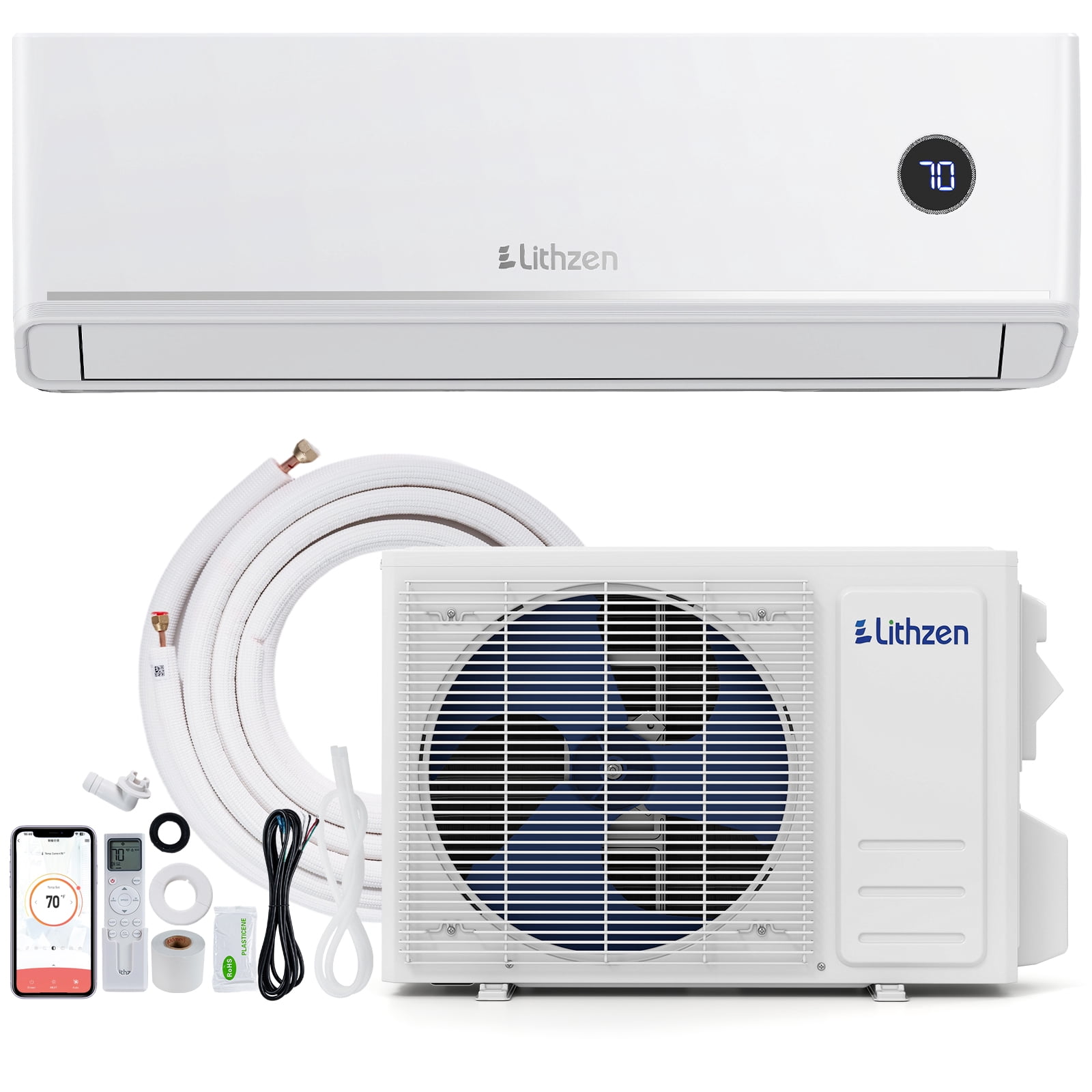 Lithzen 12000 BTU Mini Split Air Conditioner & Heater, 208/230V 18.2 SEER2 Wifi Enabled