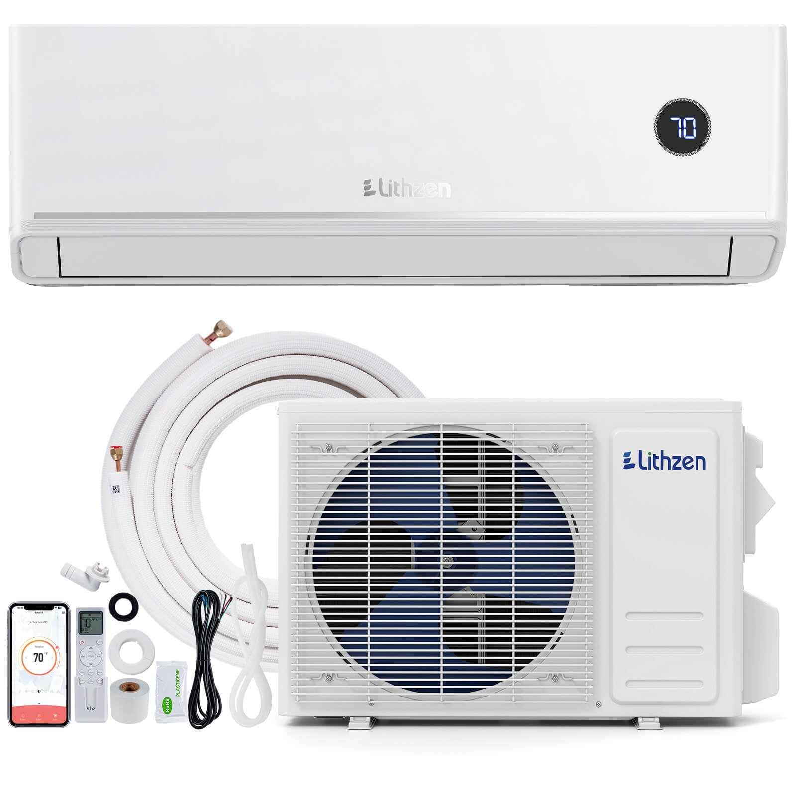Lithzen 12000 BTU Mini Split Air Conditioner & Heater, 208/230V 18.2 SEER2 Wifi Enabled