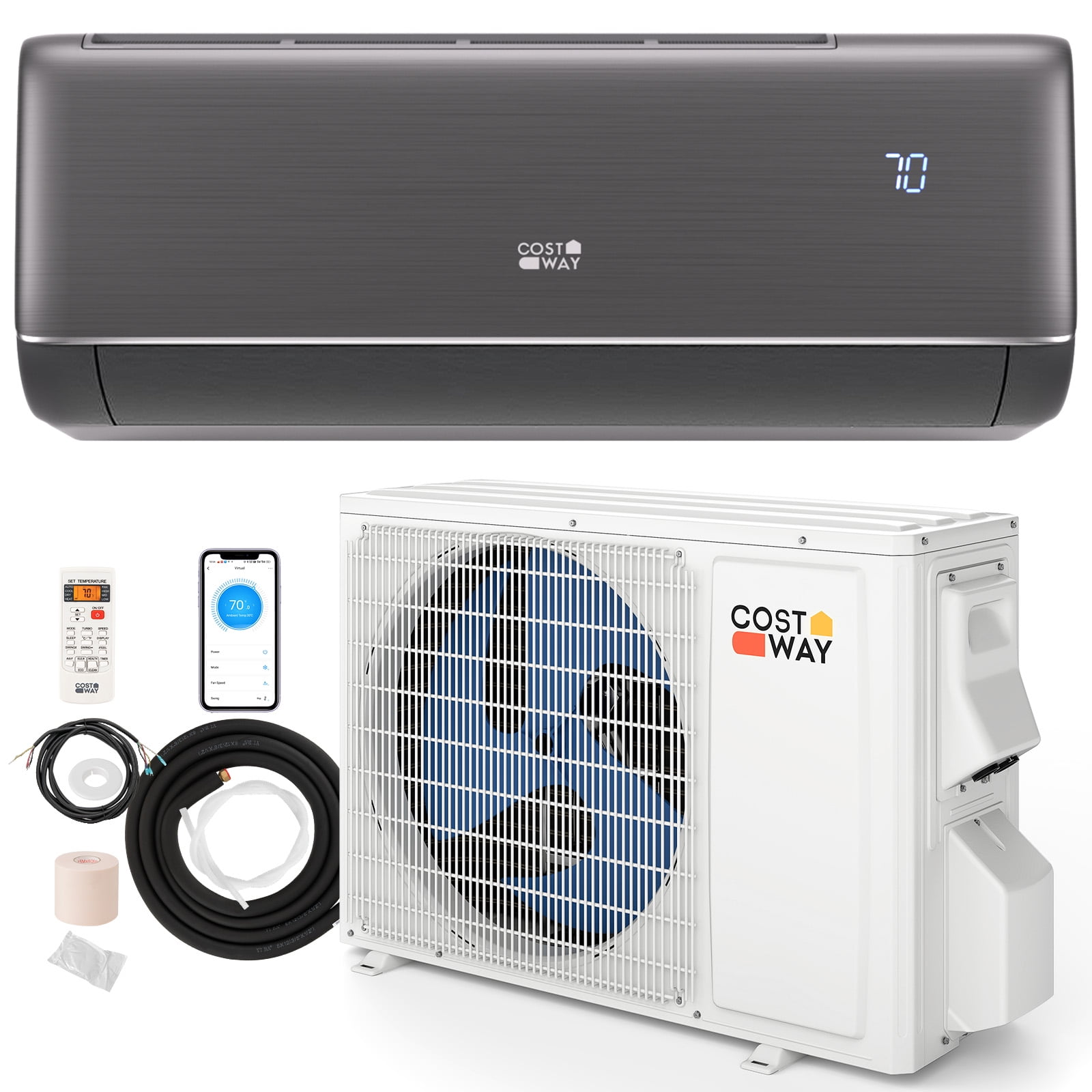 Costway 12000BTU Wifi Enabled Mini Split AC 22 SEER2115V Inverter Air Conditioner Gray