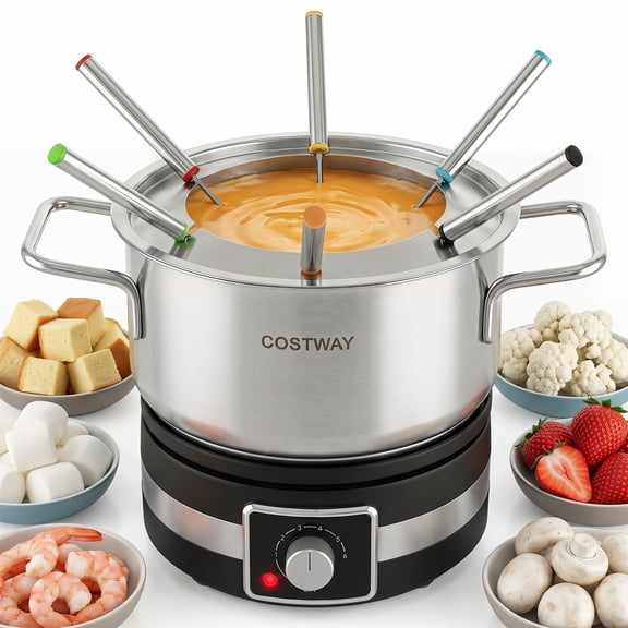 Costway 1200W Electric Fondue Set 2.61 QT Fondue Maker with Adjustable Temperature Control Silver + Black