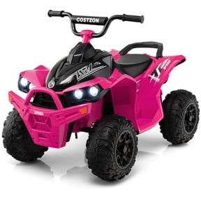Costway 12V Battery Powered Kids Ride On ATV Electric 4-Wheeler Quad Car with MP3 & Light Pink