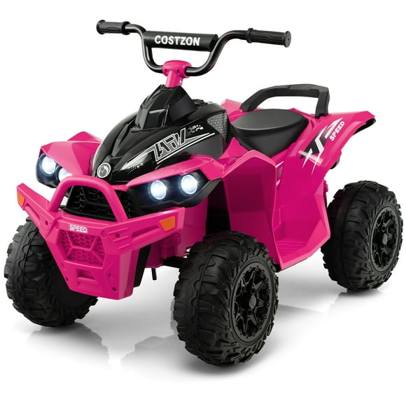 Costway 12V Battery Powered Kids Ride On ATV Electric 4-Wheeler Quad Car with  MP3 & Light Pink