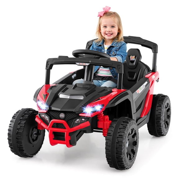 Costway 12V Kids Ride On Car Battery Powered Electric Remote Control LED Lights Music Suitable for 1 kid Red & Black