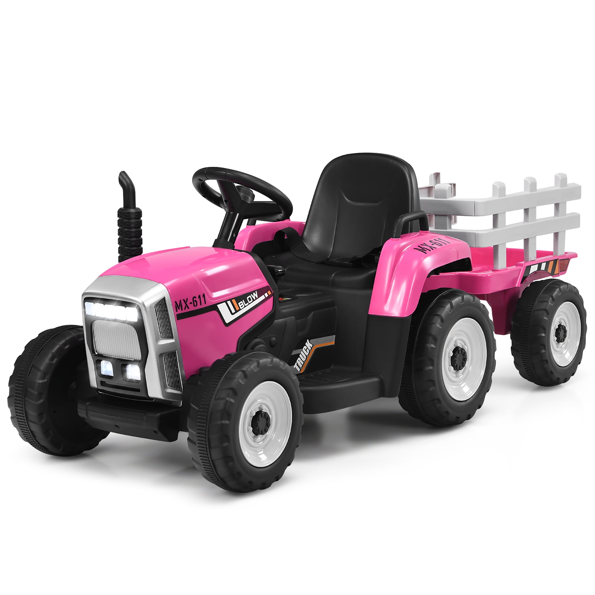 Tractor Eléctrico para Niños 6V Con Remolque Rosa Animales Montar Luces  Sonidos