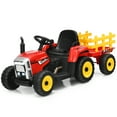 thumbnail image 1 of Costway 12V Kids Ride On Tractor with Trailer Ground Loader w/ RC & Lights Red, 1 of 11