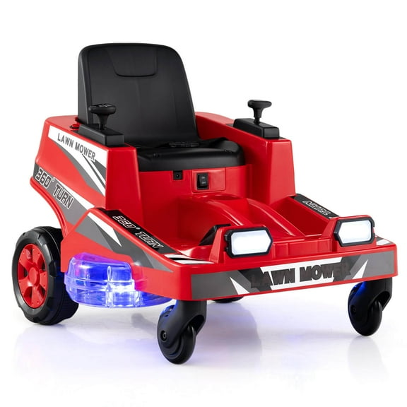 Costway 12V Ride on Lawn Mower with Dual Control Sticks LED Lights Twist Turn for Aged 3-8 Red