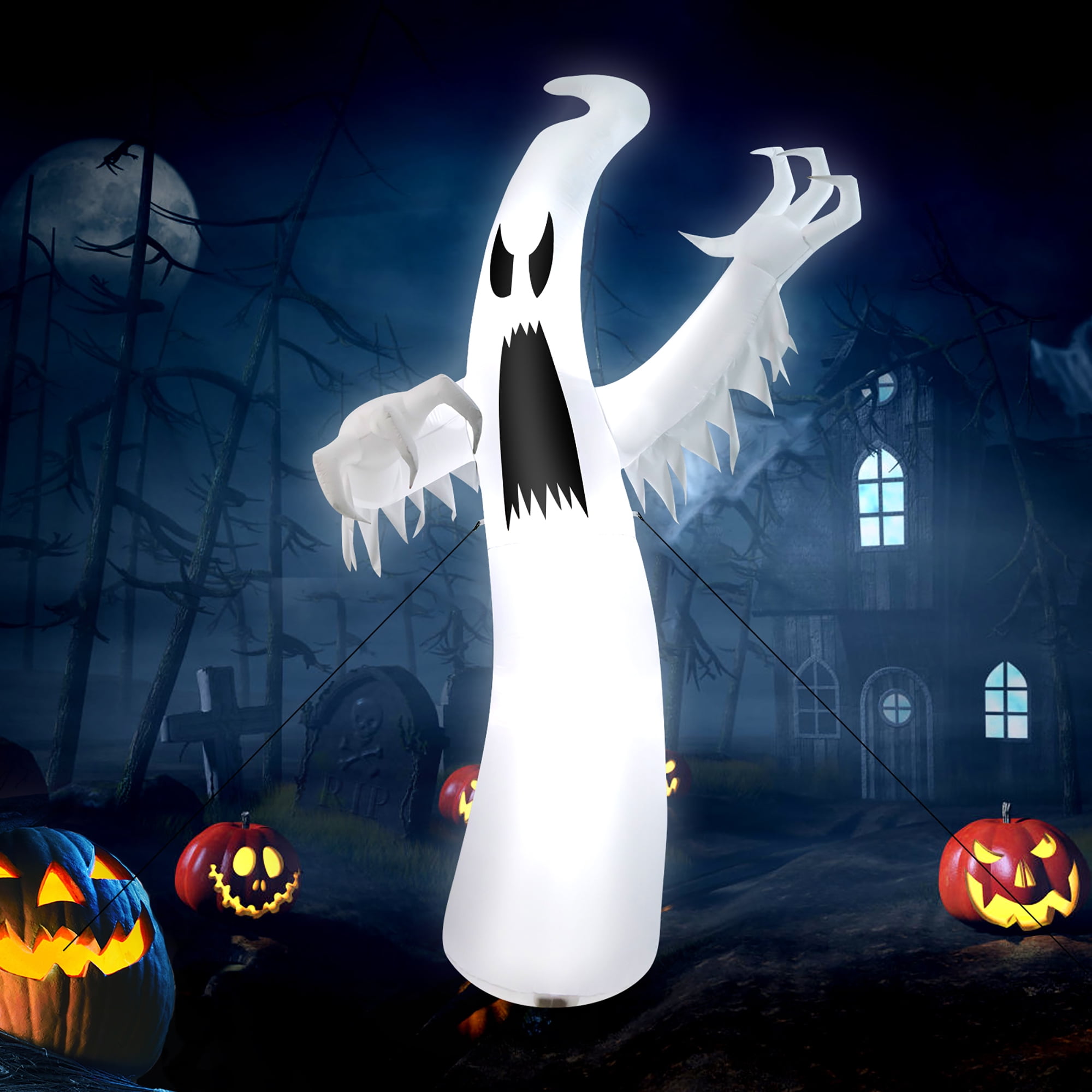 Costway - Brandclub - Costway 12ft Halloween Inflatable Ghost Quick Blow up  w/LED Lights Outdoor Yard Scary Decoration, image size:2000x2000