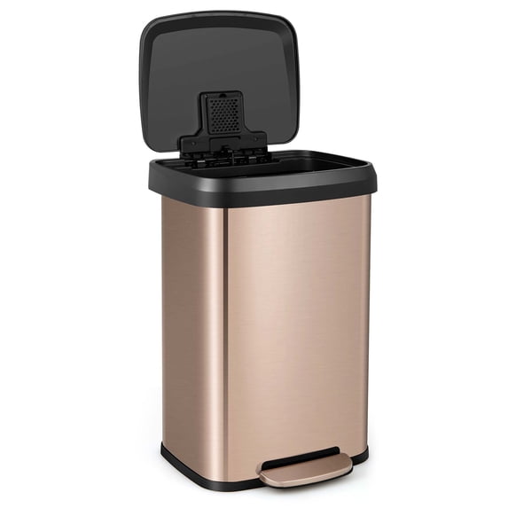 Costway 13.2 Gallon Step Trash Can, Gold stainless steel airtight garbage bin for home kitchen
