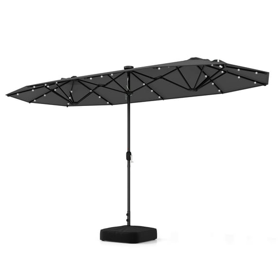 Costway 13FT Double-sided Patio Umbrella with Solar Lights Crank Handle Umbrella Base Grey