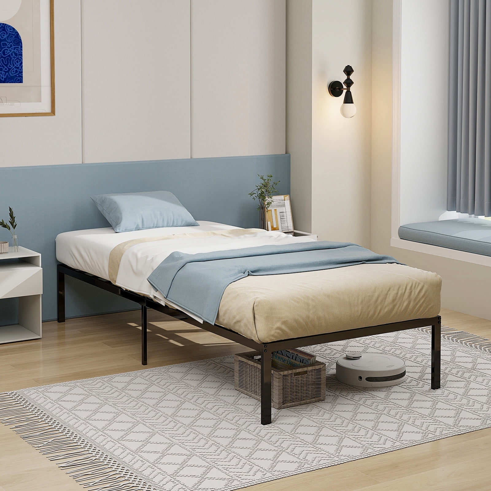 Costway Twin Size Bed Frame 14" Metal Platform Bed Base with Under Bed Storage Space Black