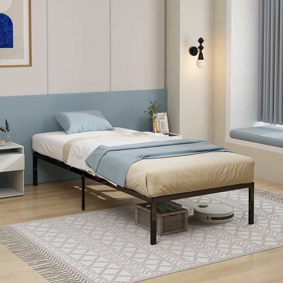 Costway Twin Size Bed Frame 14" Metal Platform Bed Base with Under Bed Storage Space Black