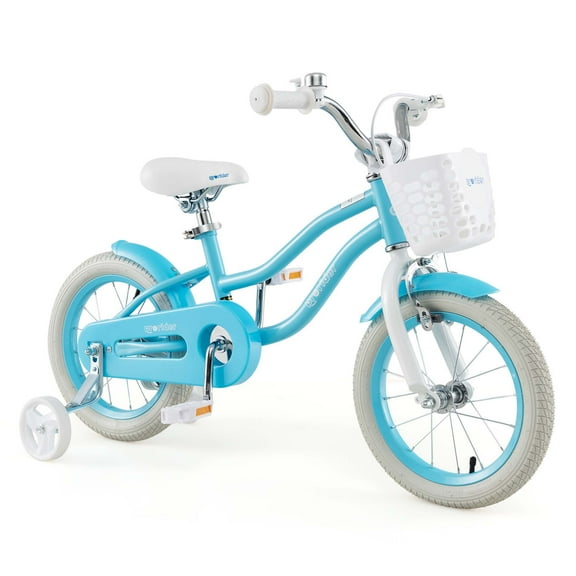Costway 14" Kid's Bike with Removable Training Wheels & Basket for 3-5 Years Old Light Blue
