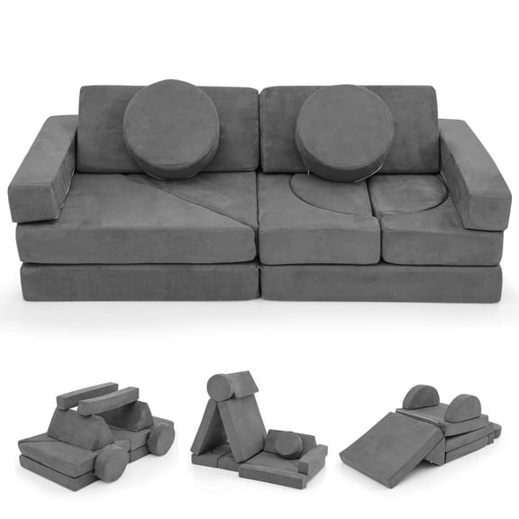 Costway 14 PCS Modular Kids Play Couch Child Sectional Sofa Toddler Soft Playset Gray