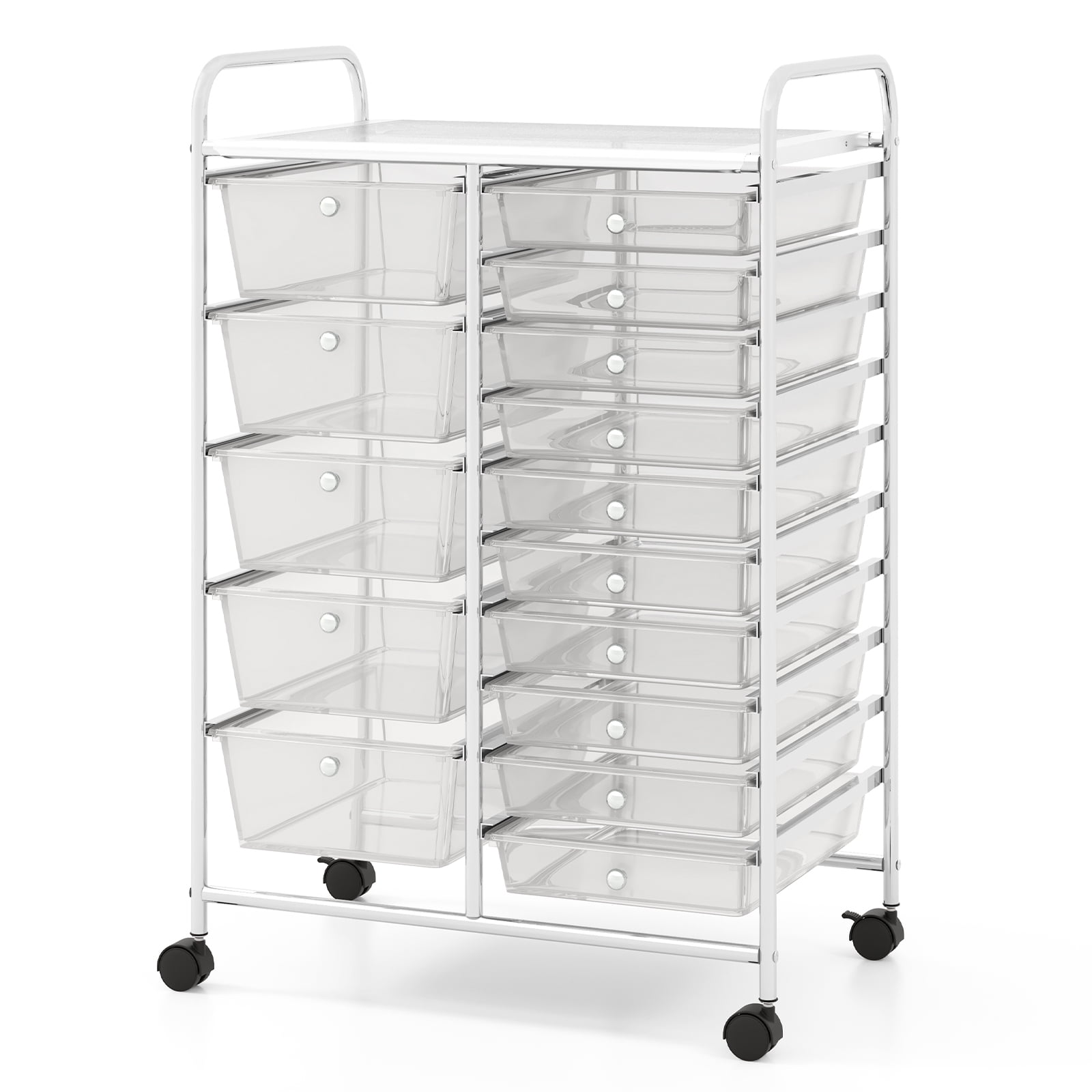 Costway 15-Drawer Rolling Storage Cart Mobile Organizer with Lockable Wheels Clear