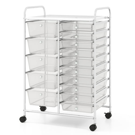Costway 15-Drawer Rolling Storage Cart Mobile Organizer with Lockable Wheels Clear