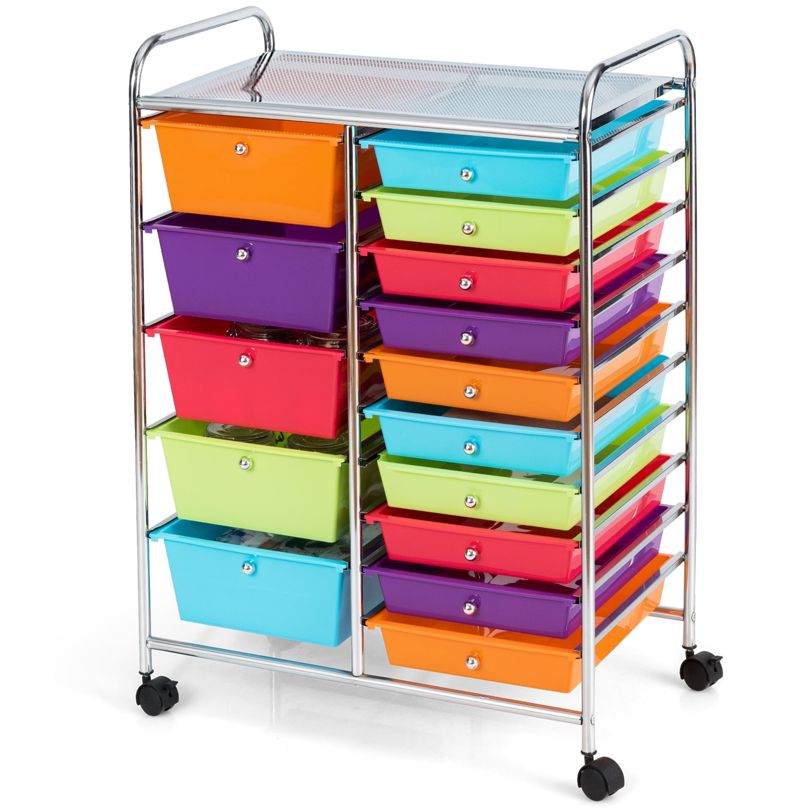 Costway 15-Drawer Rolling Storage Cart Mobile Organizer with Lockable Wheels Multicolor