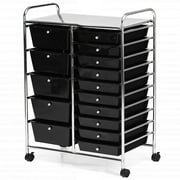 Costway 15 Drawer Art & Craft Rolling Storage Cart Tools Scrapbook Paper Office School Organizer Black