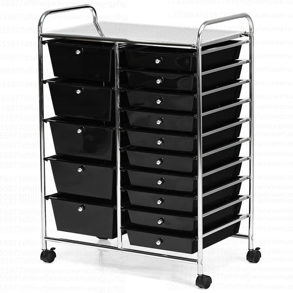 Costway 15 Drawer Rolling Storage Cart Tools Scrapbook Paper Office School Organizer Black