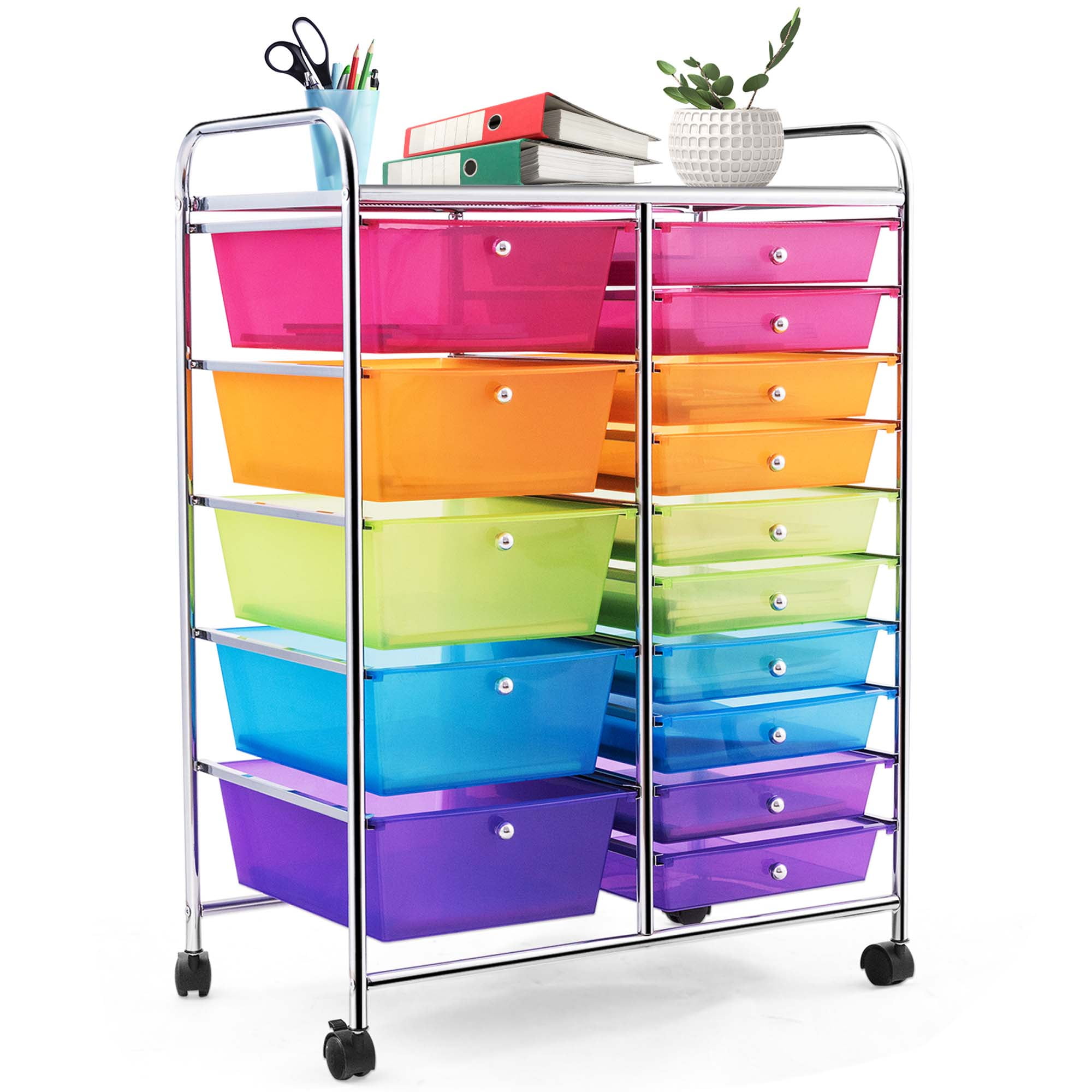 Giantex 15 Drawers Rolling Cart, Classroom Organizers, Storage Cart with  Wheels, for Teacher Office Home School Supplies Tool Craft Art Paper