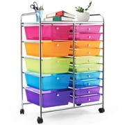 Costway 15 Drawer Rolling Storage Cart Tools Scrapbook Paper Office School Organizer Colorful