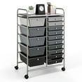 thumbnail image 1 of Costway 15 Drawer Rolling Storage Cart Tools Scrapbook Paper Office School Organizer Gray, 1 of 10