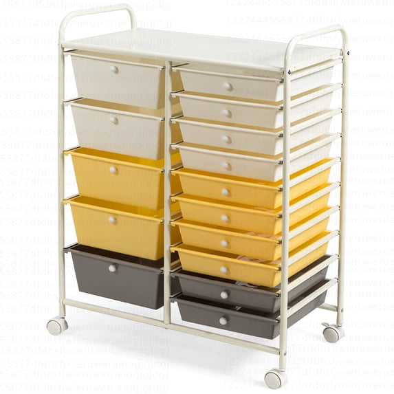 Costway 15 Drawer Art & Craft Rolling Storage Cart Tools Scrapbook Paper Office School Organizer Yellow