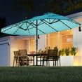 thumbnail image 1 of Costway 15 Ft Patio Double-Sided Solar LED Market Umbrella Crank 36 Lights Base Turquoise, 1 of 10
