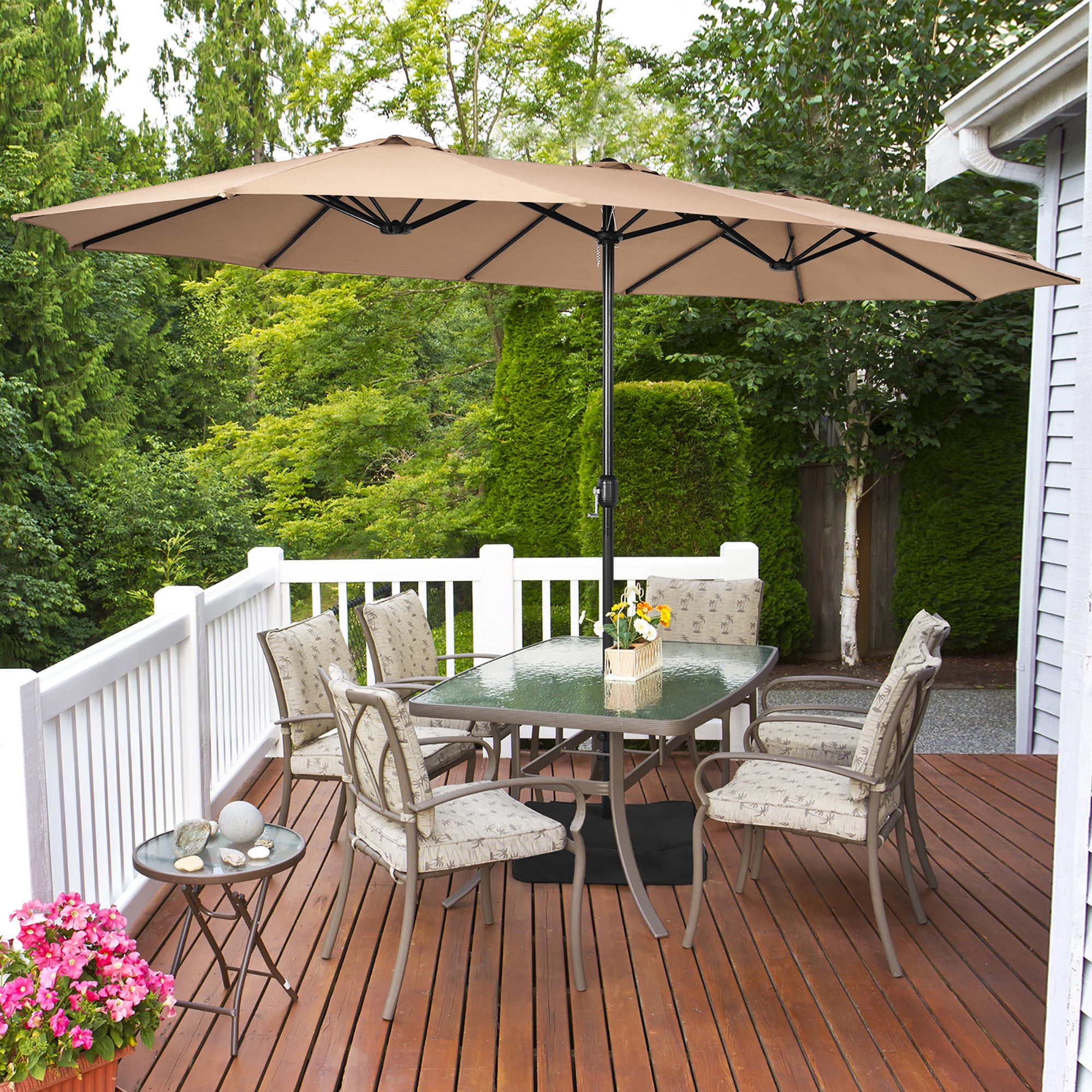 Costway 15 Ft Double Sided Patio Umbrella with Stand, Backyard