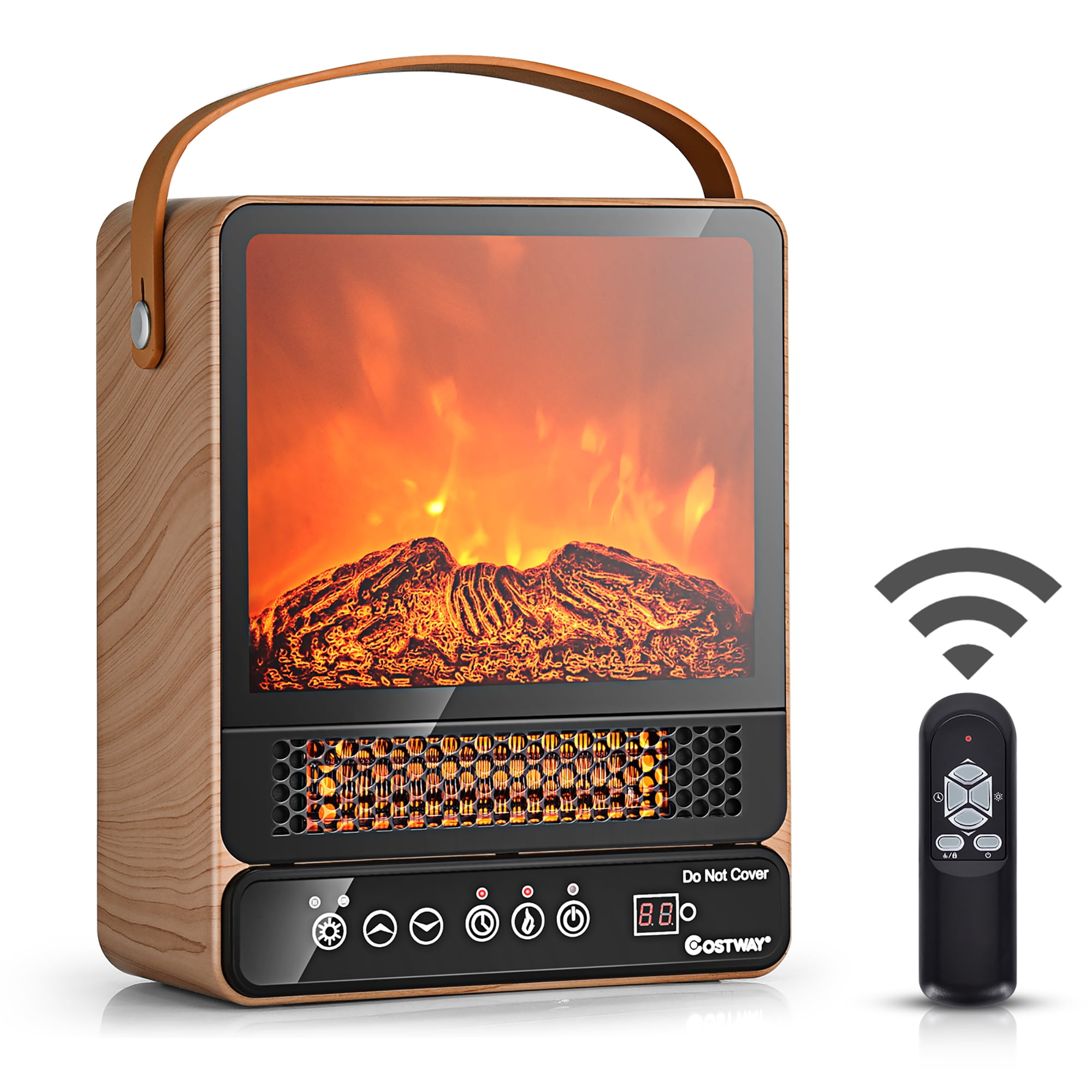 14.5 Mini Portable Electric Fireplace, 750W/1500W Tabletop Stove Heater with 3D Flame & Remote Control, Walnut