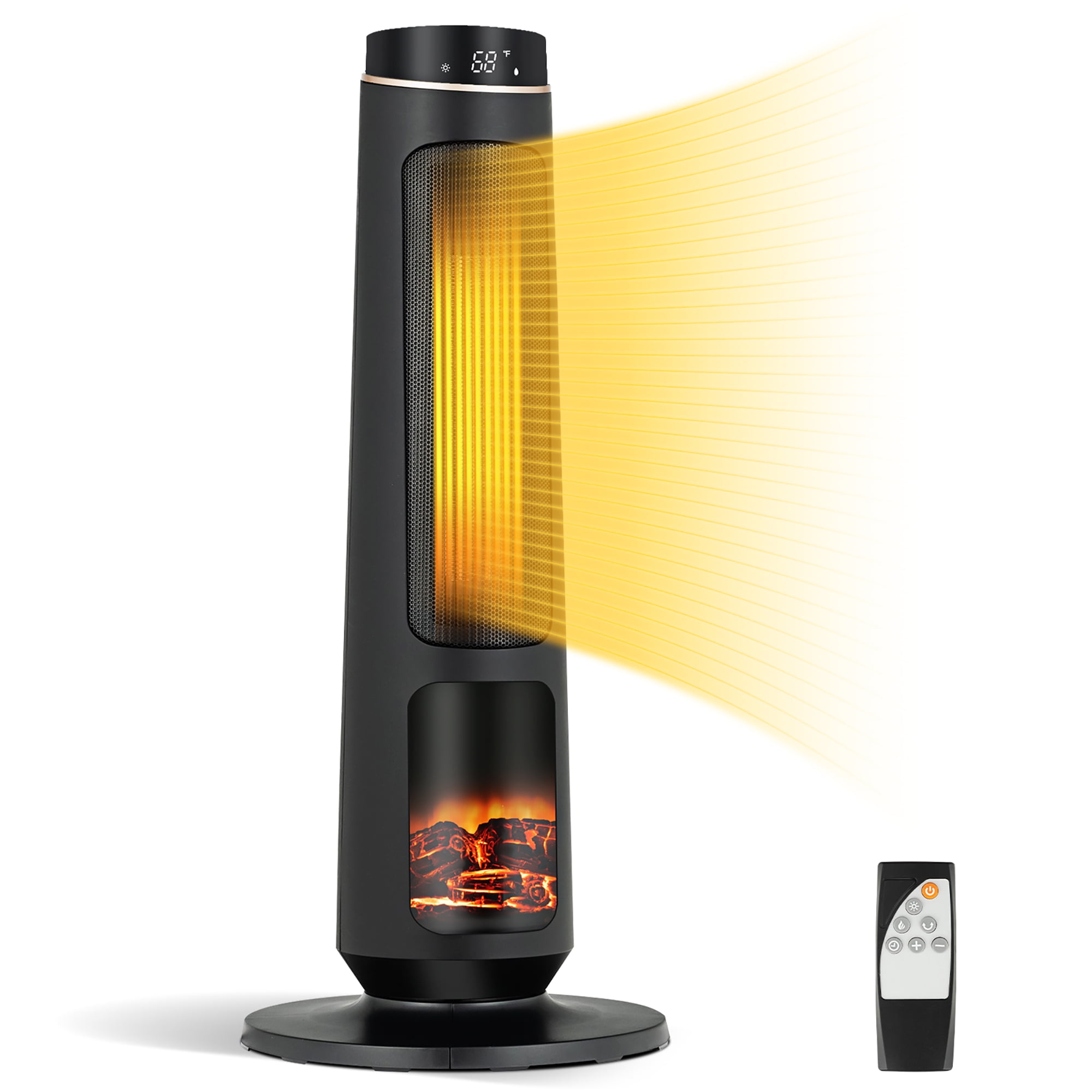 Black Ceramic Electric Space Heater with Thermostat and 3D Flame