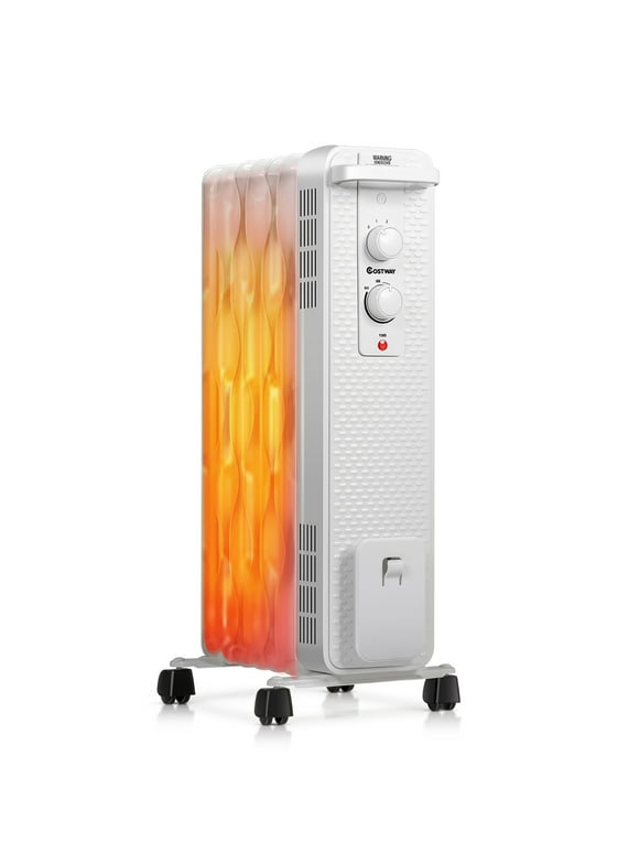 Costway 1500W Oil-Filled Heater Portable Radiator Space Heater w/ Adjustable Thermostat White